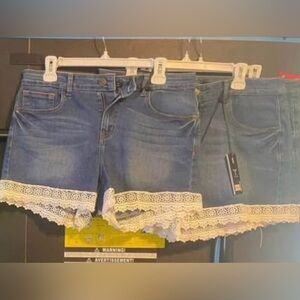 Lucky & Blessed Blue Jean Shorts with White Lace Trim